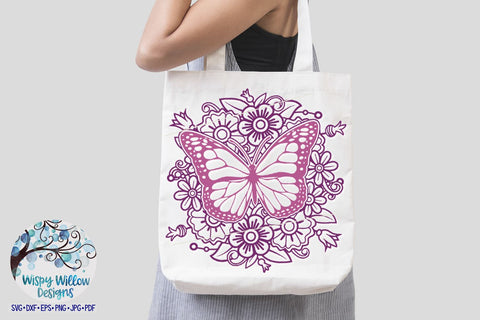 Butterfly with Flowers SVG SVG Wispy Willow Designs 