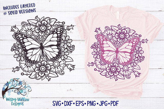 Butterfly with Flowers SVG SVG Wispy Willow Designs 