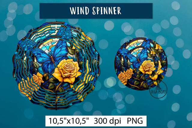Butterfly with flowers wind spinner Stained glass design Sublimation Olga Boat Design 