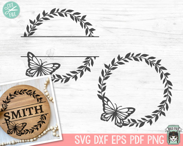 Butterfly Wreath SVG file, Butterfly Monogram SVG file, Butterfly SVG, Butterfly Split Frame svg, Butterfly cut file, Butterfly Name Sign svg SVG Wild Pilot 