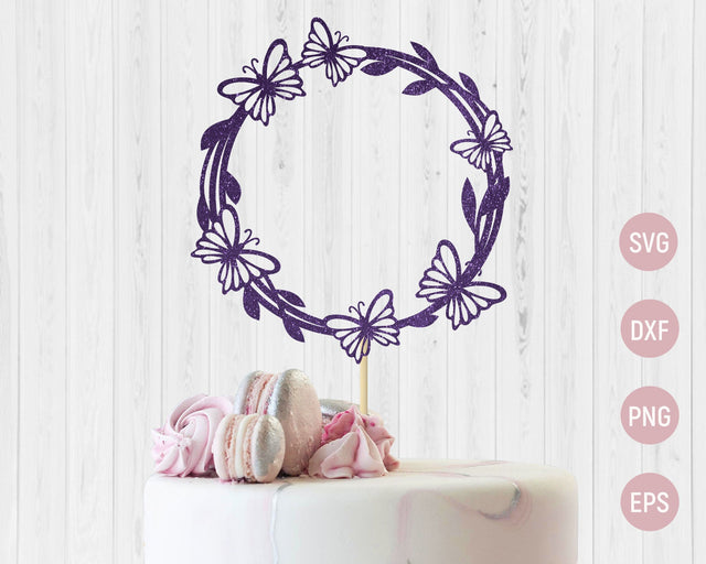 Butterfly wreath svg, Round monogram frame svg, Cake topper dxf SVG AnastasiyaArtDesign 