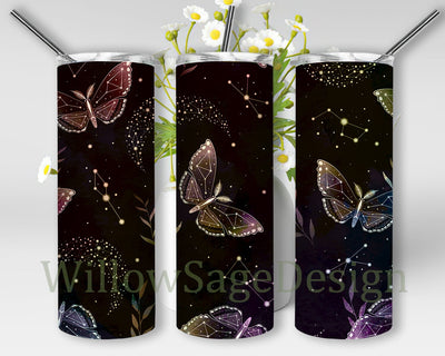 Butterfly Zodiac Tumbler Png, Boho Butterflies 20oz Skinny Tumbler, Moon Tumbler Png, Butterflies Sublimation Design, Digital Download Sublimation WillowSageDesign 