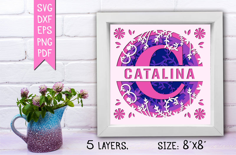 “C” 3D Flower Split Monogram Shadow Box SVG MD mominul islam 