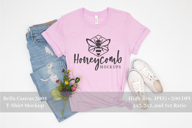 c Bella Canvas 3001 Mockup, Lilac T-Shirt Mockup, Spring Mockup, Women's T-Shirt Mockup Mock Up Photo Honeycomb Mockups 