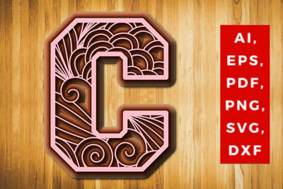 C Layered Floral Alphabet SVG cut file, laser cut alphabet, mandala alphabet, 5 layer SVG MD JOYNAL ABDIN 