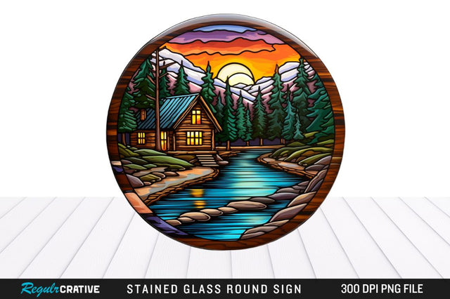 Cabin Stained Glass Round Coaster Sublimation Design Sublimation Regulrcrative 