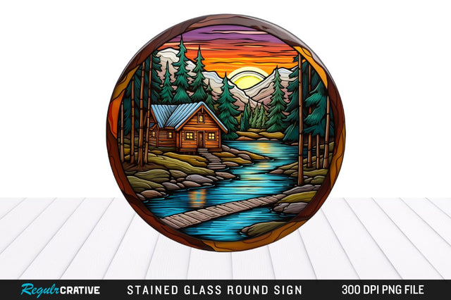 Cabin Stained Glass Round Coaster Sublimation Design Sublimation Regulrcrative 