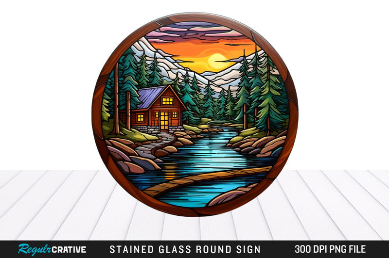 Cabin Stained Glass Round Coaster Sublimation Design Sublimation Regulrcrative 