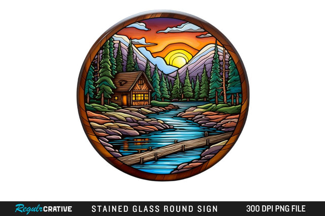 Cabin Stained Glass Round Coaster Sublimation Design Sublimation Regulrcrative 