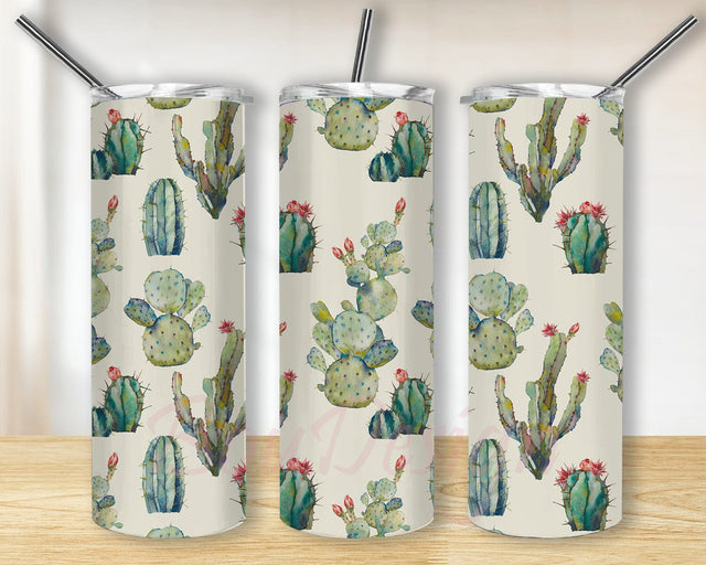 Cactus 20oz Skinny Tumbler Png, Western Tumbler, Succulent Tumbler, Plant Tumbler, Watercolor Cactus Tumbler Wrap Png Sublimation BouDesign 