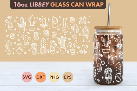 Cactus Cacti SVG 16 oz Libbey Glass Can Wrap SVG Freeling Design House 