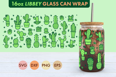 Cactus Cacti SVG 16 oz Libbey Glass Can Wrap SVG Freeling Design House 