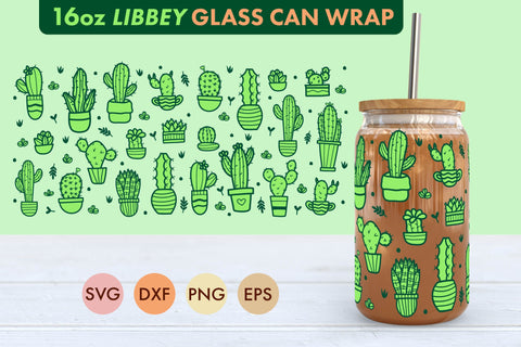 Cactus Cacti SVG 16 oz Libbey Glass Can Wrap SVG Freeling Design House 