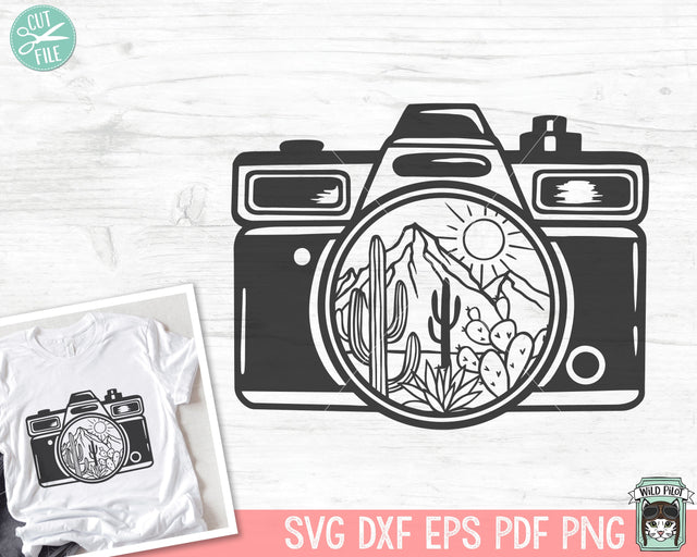 Cactus Camera SVG, Cactus Camera Cut File, Photography SVG, Photographer SVG, Camera Flowers svg, Floral Camera svg, Desert svg, Boho svg SVG Wild Pilot 
