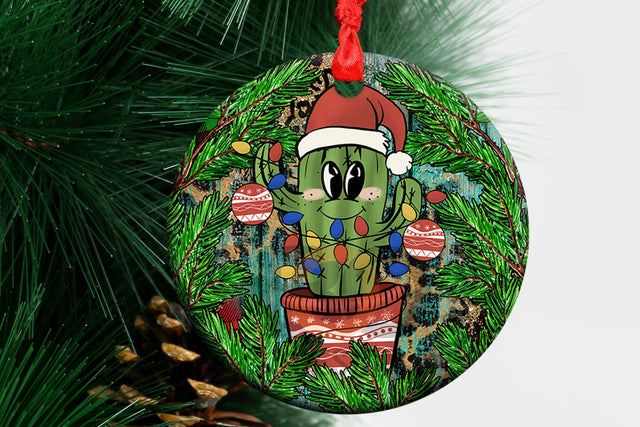 Cactus Christmas Ornament PNG, Cactus Round Earrings, Christmas Door Hanger, Christmas Png, Christmas Car Coaster,Digital Download Sublimation BOO-design 