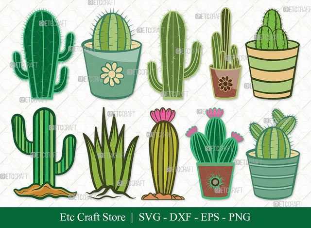 Cactus Clipart SVG Cut File | Summer Svg | Cactus Pot Svg | Plant Svg | Succulent Svg | Eps | Dxf | Png | Bundle SVG ETC Craft 