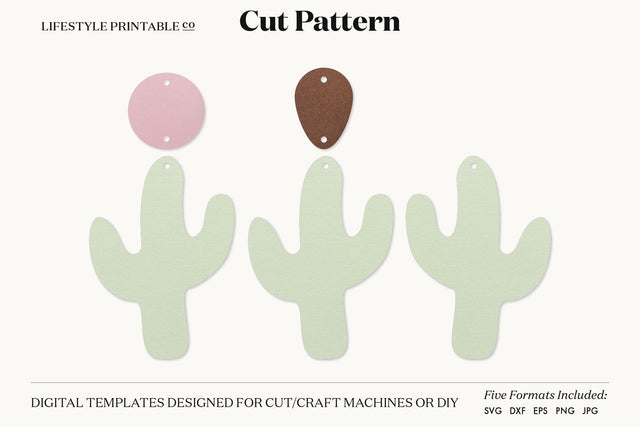 Cactus Earring SVG, Faux Leather Earring Templates, Cricut cut file SVG Lifestyle Craft Co 