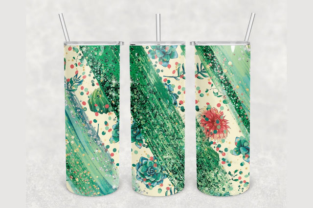 Cactus Emerald Green Glitter Brush Tumbler sublimation design 20 oz skinny tumbler wrap Sublimation BambinaCreations 