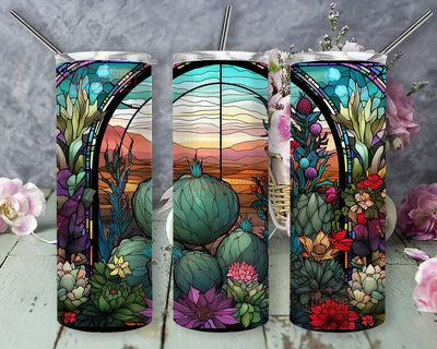 Cactus Flowers 20oz Skinny Tumbler Png, Cactus Framed With Flowers Seamless Pattern, Plant Tumbler, Flowers Tumbler, Sublimation Design Sublimation DesignSVG 