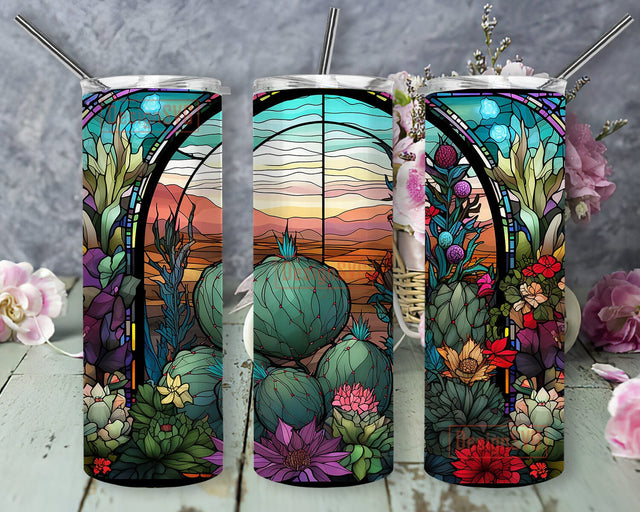 Cactus Flowers 20oz Skinny Tumbler Png, Cactus Framed With Flowers Seamless Pattern, Plant Tumbler, Flowers Tumbler, Sublimation Design Sublimation DesignSVG 