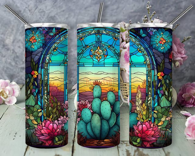 Cactus Flowers 20oz Skinny Tumbler Png, Cactus Framed With Flowers Seamless Pattern, Plant Tumbler, Flowers Tumbler, Sublimation Design Sublimation DesignSVG 