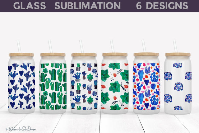 Cactus Glass Can Bundle | Plant Libbey Can Glass Sublimation WatercolorColorDream 