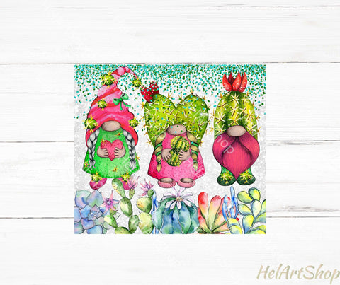 Cactus Gnomes Tumbler PNG, Succulent SKINNY TUMBLER 20 PNG Sublimation _HelArtShop_ 