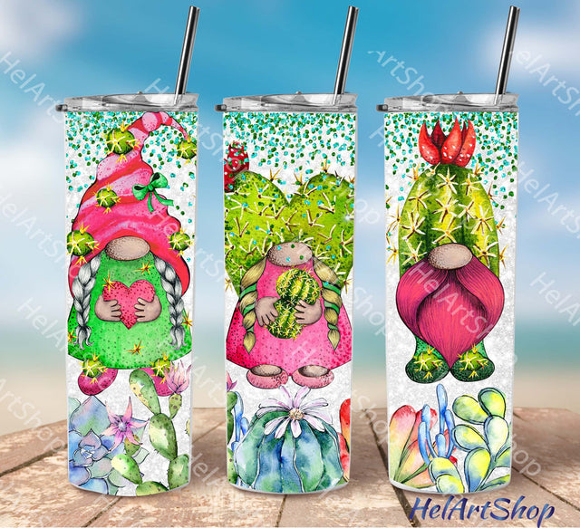 Cactus Gnomes Tumbler PNG, Succulent SKINNY TUMBLER 20 PNG Sublimation _HelArtShop_ 