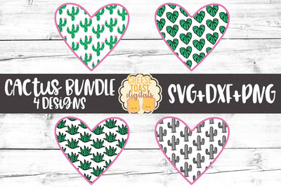 Cactus Heart SVG Bundle - Set of 4 - SVG PNG DXF Cut Files SVG Cheese Toast Digitals