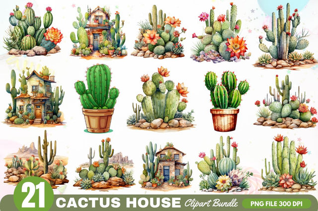 Cactus House Watercolor Sublimation Sublimation Regulrcrative 