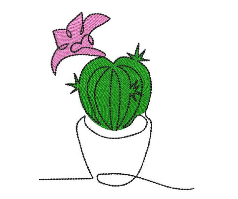 Cactus in a Pot, One line Minimalist Machine Embroidery Design Embroidery/Applique DESIGNS Angie 
