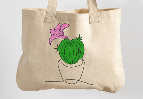 Cactus in a Pot, One line Minimalist Machine Embroidery Design Embroidery/Applique DESIGNS Canada Embroidery 