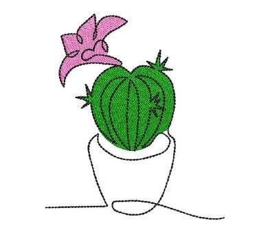 Cactus in a Pot, One line Minimalist Machine Embroidery Embroidery/Applique DESIGNS Canada Embroidery 