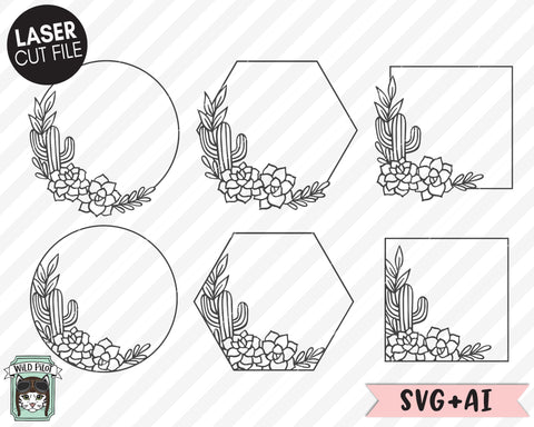 Cactus Laser SVG Cut File, Cactus Frames Laser Cut Files, Round Cactus Sign Laser SVG Cut File, Succulent Cut File, Cactus Frame SVG File, Border SVG SVG Wild Pilot 