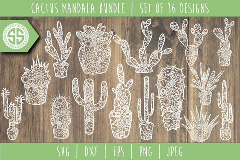 Cactus Mandala Zentangle Bundle - Set of 16 SVG SVG SavoringSurprises 