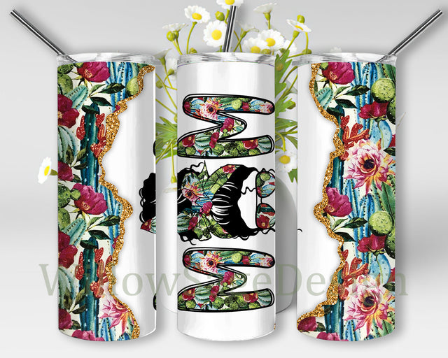 Cactus Mom Design Tumbler Wrap, Messy Bun Mom Cactus 20oz Skinny Tumbler, Succulent Glitter Tumbler Png, Cactus Sublimation Design, Instant Download Sublimation WillowSageDesign 