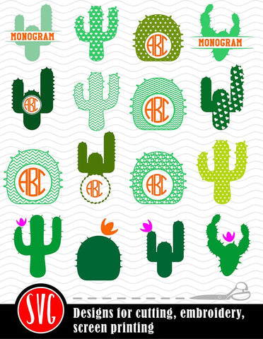 Cactus Monogram Frames, 12 Clip Art Frames SVG VectorSVGdesign 