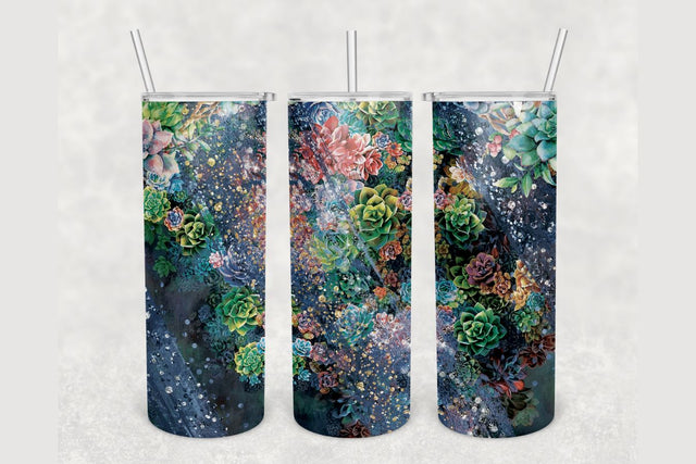 Cactus Navy Blue Milky Way Tumbler sublimation design 20 oz skinny tumbler wrap Sublimation BambinaCreations 