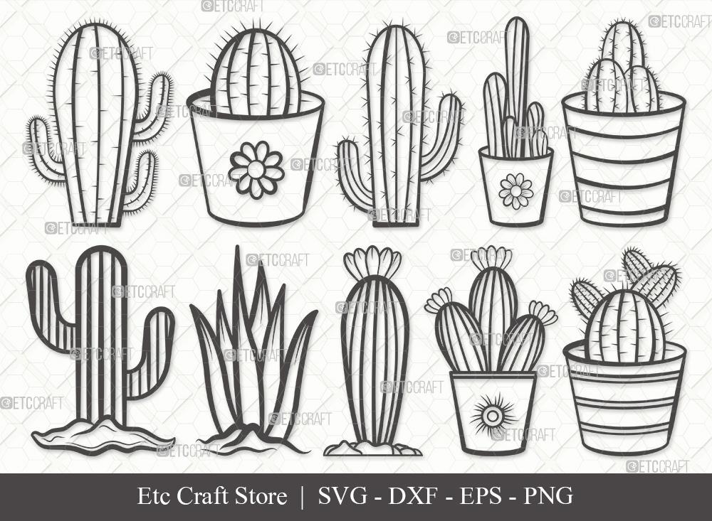 Hand Drawn Colorful Multiple Cactus Pot PNG & SVG Design For T-Shirts