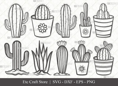 Cactus Outline SVG Cut File | Summer Svg | Cactus Pot Svg | Plant Svg | Succulent Svg | Eps | Dxf | Png | Bundle SVG ETC Craft 