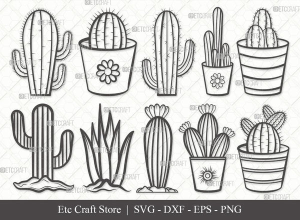 Cactus Outline SVG Cut File | Summer Svg | Cactus Pot Svg | Plant Svg | Succulent  Svg | Eps | Dxf | Png | Bundle