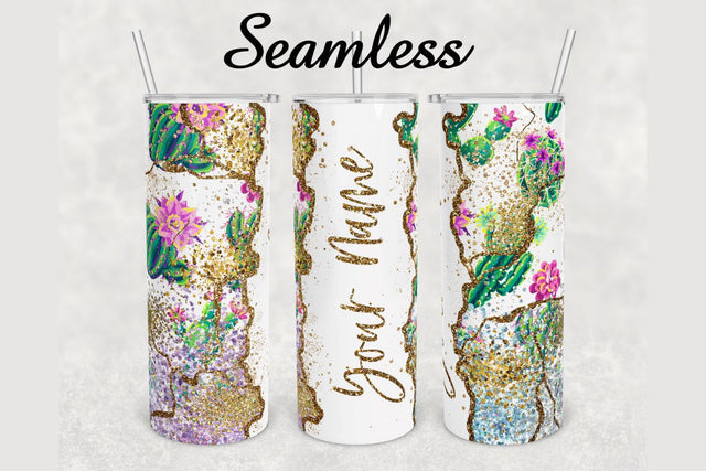 Cactus Plant Glitter Agate Tumbler sublimation design 20 oz skinny tumbler wrap Sublimation BambinaCreations 