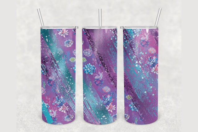 Cactus Purple Glitter Brush Tumbler sublimation design 20 oz skinny tumbler wrap Sublimation BambinaCreations 