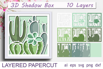 Cactus shadow box svg, 3d layered succulent paper cut decor 3D Paper AnastasiyaArtDesign 