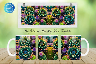 Cactus Succulent Flowers 11, 12 & 15 Oz Mug Sublimation Sublimation Regulrcrative 