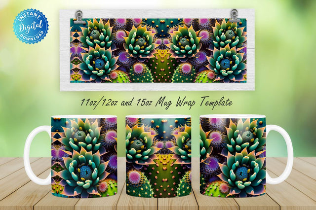 Cactus Succulent Flowers 11, 12 & 15 Oz Mug Sublimation Sublimation Regulrcrative 