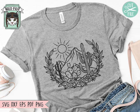 Cactus SVG, Cactus cut file, Desert Scene svg, Flowers svg, Floral svg, Cactus Scene svg, Mountain Scene svg, Western svg, Desert Scene png SVG Wild Pilot 