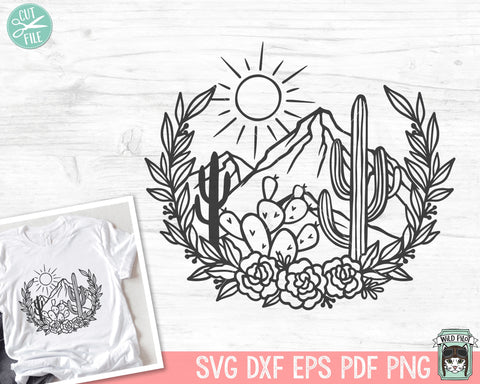 Cactus SVG, Cactus cut file, Desert Scene svg, Flowers svg, Floral svg, Cactus Scene svg, Mountain Scene svg, Western svg, Desert Scene png SVG Wild Pilot 
