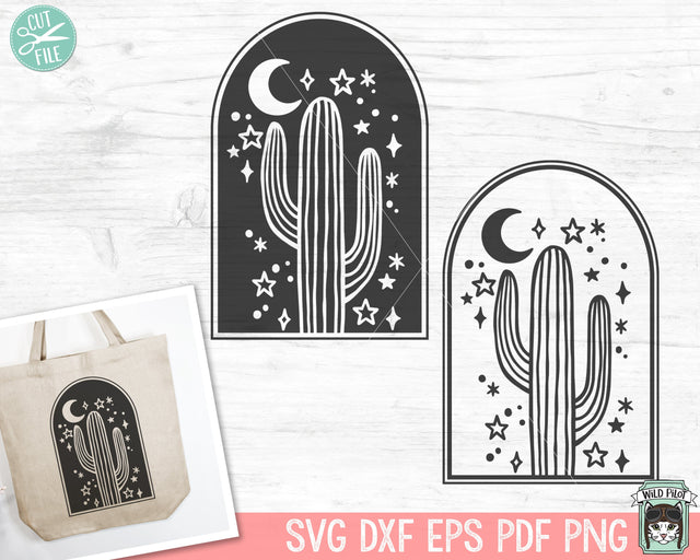 Cactus SVG, Cactus PNG, Succulent SVG, Desert svg, Boho svg, Mystical svg, Moon svg, Cactus Clipart, Succulent Clipart, Plant svg SVG Wild Pilot 
