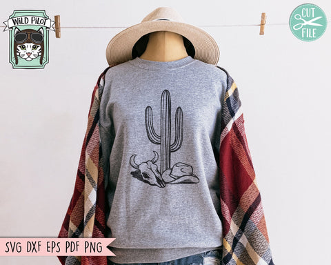 Cactus SVG, Cow Skull SVG, Cowboy Hat SVG, Southwest svg, Boho svg, Desert svg, Longhorn svg, Cactus png, Cowboy Hat Clipart, Bull Skull svg SVG Wild Pilot 